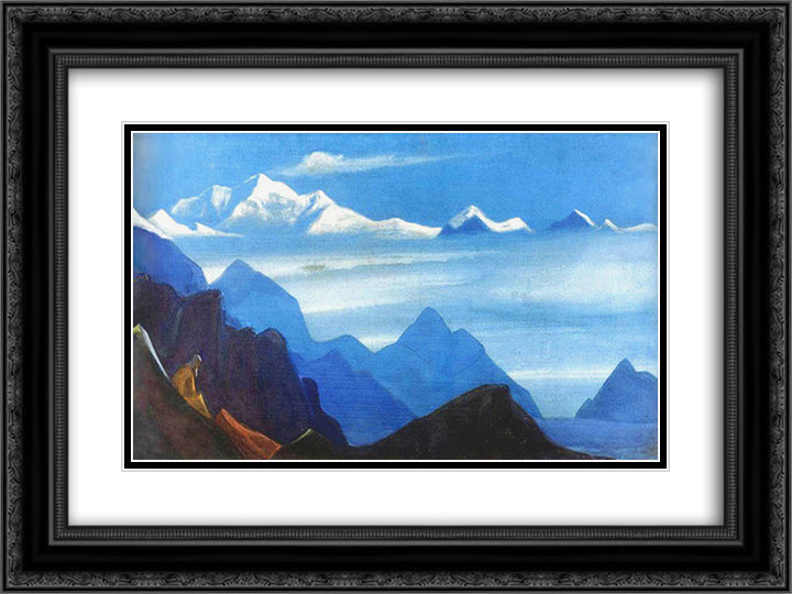 The glory of Himalayas 24x18 Black Ornate Wood Framed Art Print Poster with Double Matting by Roerich, Nicholas