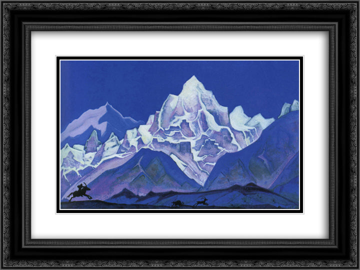 The Hunt 24x18 Black Ornate Wood Framed Art Print Poster with Double Matting by Roerich, Nicholas