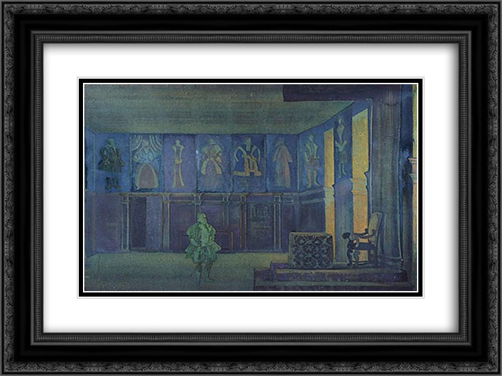 The Last King. Empty throne. 24x18 Black Ornate Wood Framed Art Print Poster with Double Matting by Roerich, Nicholas
