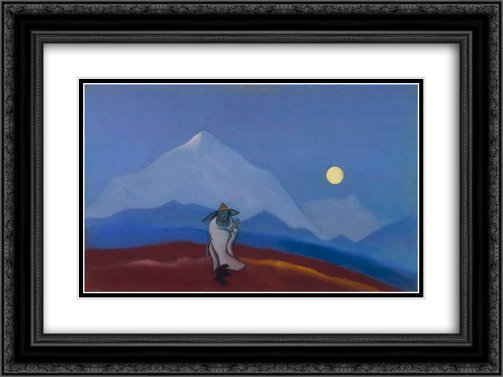 The Philosopher. Silence. 24x18 Black Ornate Wood Framed Art Print Poster with Double Matting by Roerich, Nicholas