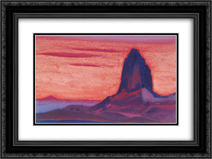 The rock temples 24x18 Black Ornate Wood Framed Art Print Poster with Double Matting by Roerich, Nicholas