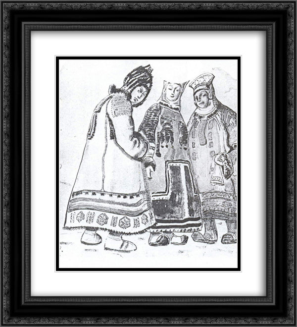 The scene with three figures in costumes 20x22 Black Ornate Wood Framed Art Print Poster with Double Matting by Roerich, Nicholas