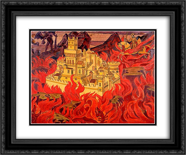 The Vicious Town 24x20 Black Ornate Wood Framed Art Print Poster with Double Matting by Roerich, Nicholas