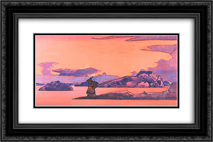 Three arrows 24x16 Black Ornate Wood Framed Art Print Poster with Double Matting by Roerich, Nicholas