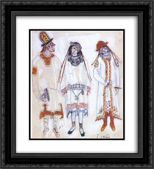 Three personages 20x22 Black Ornate Wood Framed Art Print Poster with Double Matting by Roerich, Nicholas