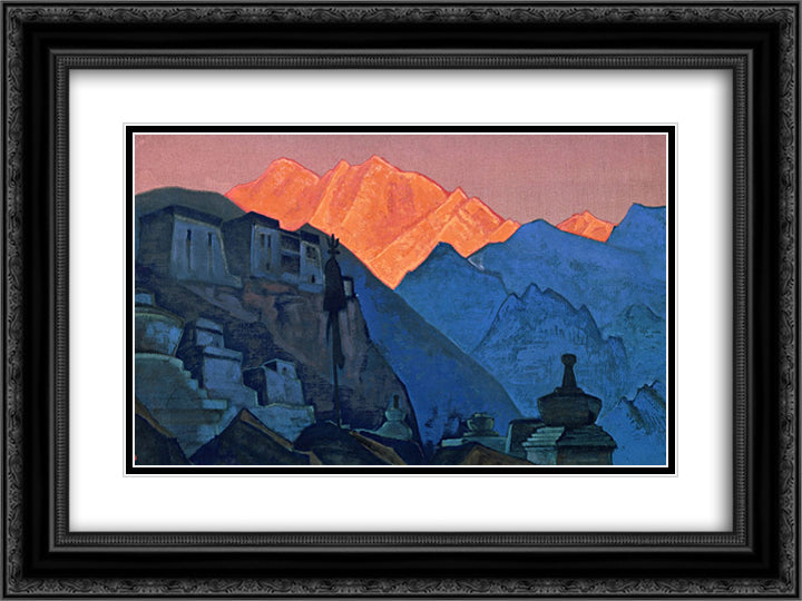 Tibet. Flaming peak. 24x18 Black Ornate Wood Framed Art Print Poster with Double Matting by Roerich, Nicholas