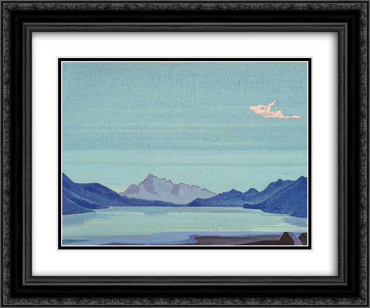 Tibetian lakes 24x20 Black Ornate Wood Framed Art Print Poster with Double Matting by Roerich, Nicholas