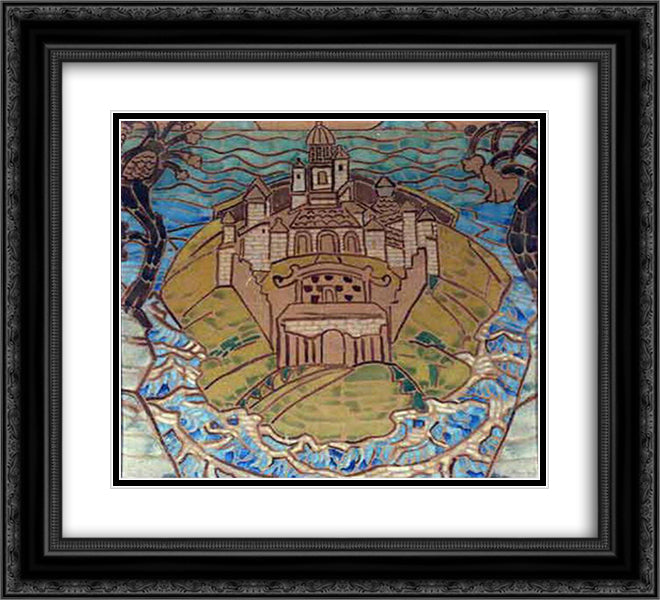 Town (sketch for carpet) 22x20 Black Ornate Wood Framed Art Print Poster with Double Matting by Roerich, Nicholas