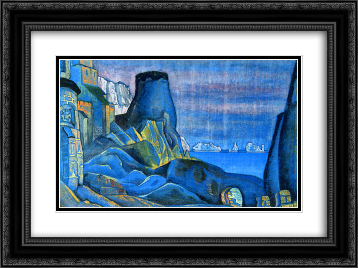 Tristan's castle 24x18 Black Ornate Wood Framed Art Print Poster with Double Matting by Roerich, Nicholas