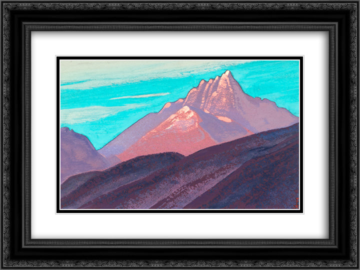 Turquoise sky, pink mountains, purple foot 24x18 Black Ornate Wood Framed Art Print Poster with Double Matting by Roerich, Nicholas