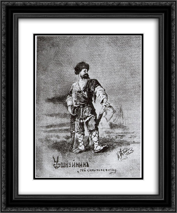 Ushkuinik 20x24 Black Ornate Wood Framed Art Print Poster with Double Matting by Roerich, Nicholas