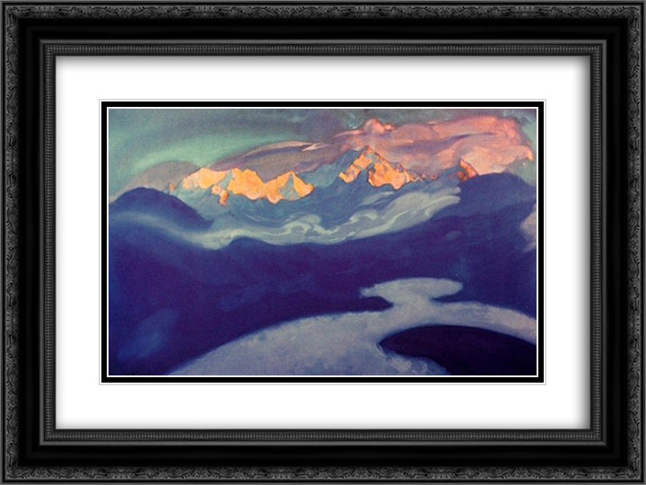 View of Kangchenjunga from Turpindar 24x18 Black Ornate Wood Framed Art Print Poster with Double Matting by Roerich, Nicholas