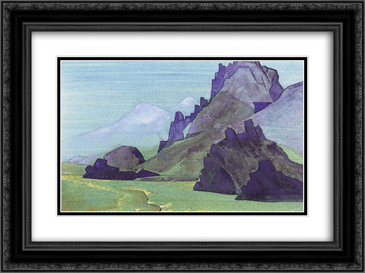 View of the Himalayan Foothills 24x18 Black Ornate Wood Framed Art Print Poster with Double Matting by Roerich, Nicholas