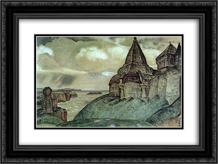 Viking's tomb 24x18 Black Ornate Wood Framed Art Print Poster with Double Matting by Roerich, Nicholas
