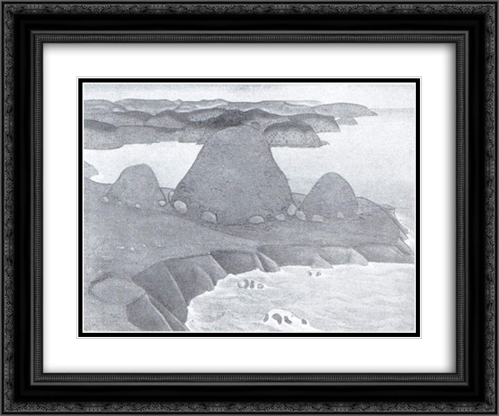 Viking's triumph 24x20 Black Ornate Wood Framed Art Print Poster with Double Matting by Roerich, Nicholas
