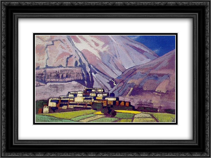 Village Kardang. Lahaul. 24x18 Black Ornate Wood Framed Art Print Poster with Double Matting by Roerich, Nicholas