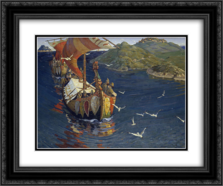 Visitors from over the sea 24x20 Black Ornate Wood Framed Art Print Poster with Double Matting by Roerich, Nicholas