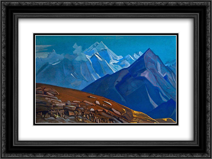 Vyas Kund 24x18 Black Ornate Wood Framed Art Print Poster with Double Matting by Roerich, Nicholas