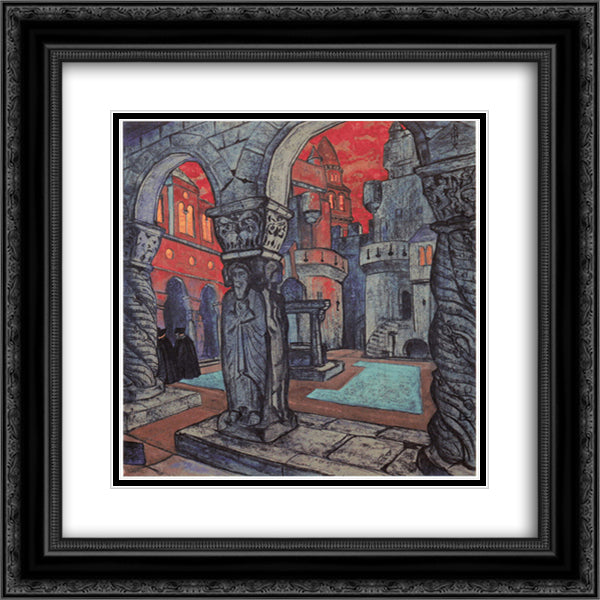 Yard of castle 20x20 Black Ornate Wood Framed Art Print Poster with Double Matting by Roerich, Nicholas