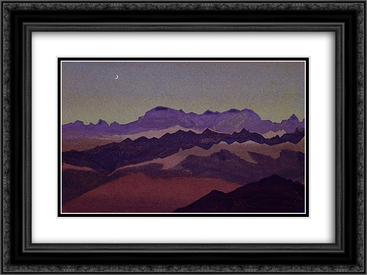 Young Moon 24x18 Black Ornate Wood Framed Art Print Poster with Double Matting by Roerich, Nicholas