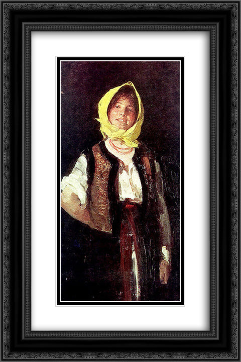 Cheerful Peasant Woman 16x24 Black Ornate Wood Framed Art Print Poster with Double Matting by Grigorescu, Nicolae