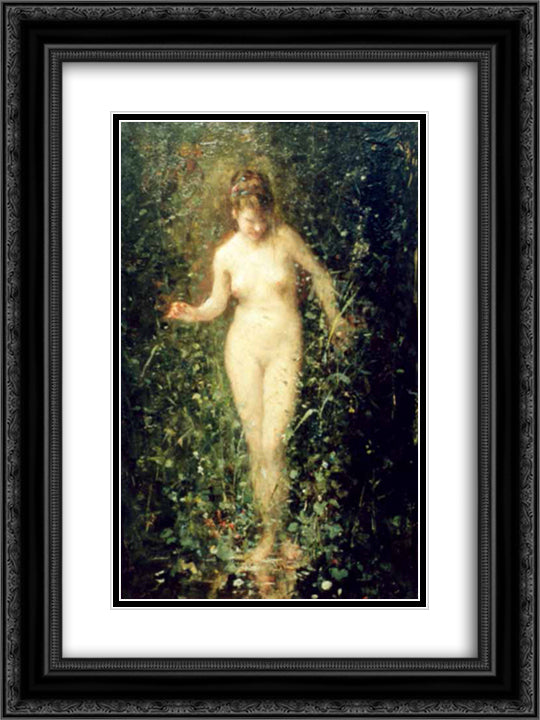 Entering the Bath 18x24 Black Ornate Wood Framed Art Print Poster with Double Matting by Grigorescu, Nicolae