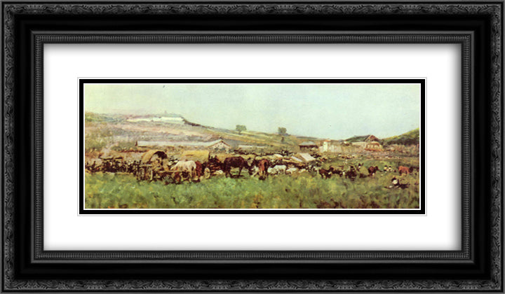 Fairground in Sinaia 24x14 Black Ornate Wood Framed Art Print Poster with Double Matting by Grigorescu, Nicolae