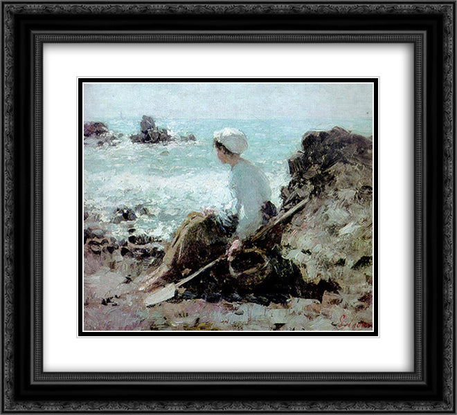 Fishermen in Grandville 22x20 Black Ornate Wood Framed Art Print Poster with Double Matting by Grigorescu, Nicolae