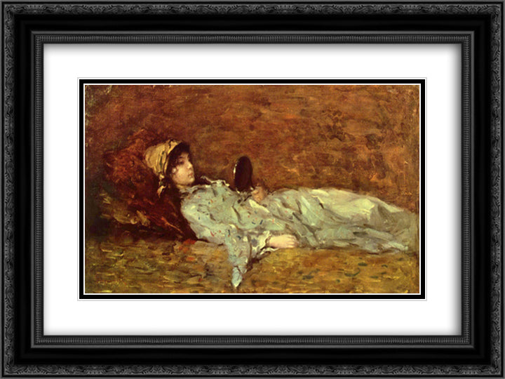 Girl in the mirror 24x18 Black Ornate Wood Framed Art Print Poster with Double Matting by Grigorescu, Nicolae