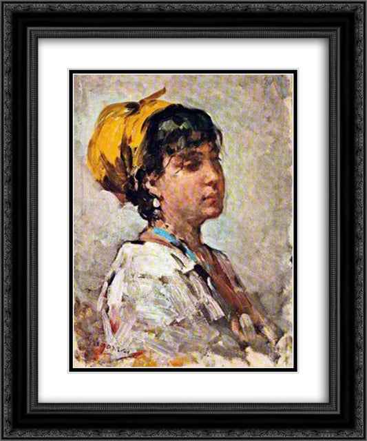 Girl With Yellow Headscarf 20x24 Black Ornate Wood Framed Art Print Poster with Double Matting by Grigorescu, Nicolae