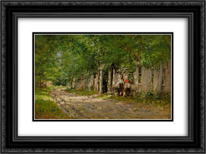 Girls Working by the Gate 24x18 Black Ornate Wood Framed Art Print Poster with Double Matting by Grigorescu, Nicolae