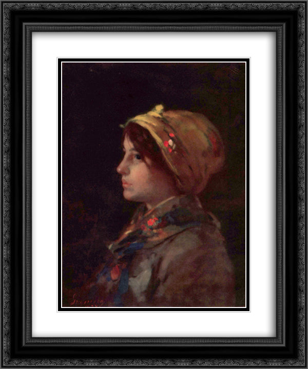 Head of a Young Farmer 20x24 Black Ornate Wood Framed Art Print Poster with Double Matting by Grigorescu, Nicolae