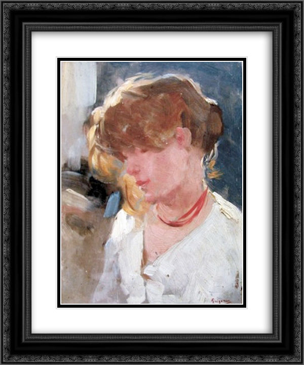 Peasant Woman Head 20x24 Black Ornate Wood Framed Art Print Poster with Double Matting by Grigorescu, Nicolae