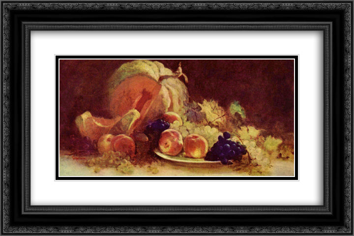 Still Life with Fruit 24x16 Black Ornate Wood Framed Art Print Poster with Double Matting by Grigorescu, Nicolae