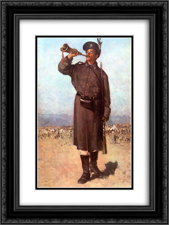 The Blower 18x24 Black Ornate Wood Framed Art Print Poster with Double Matting by Grigorescu, Nicolae