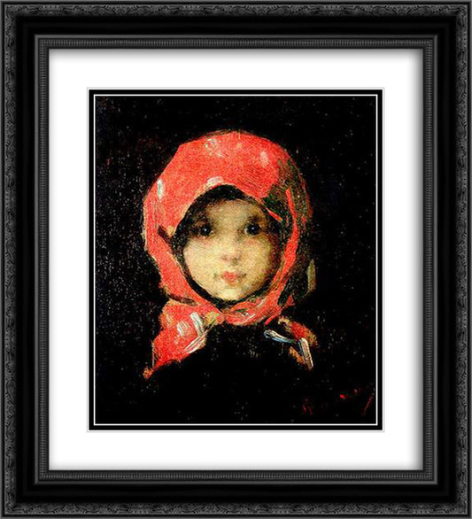 The Little Girl with Red Headscarf 20x22 Black Ornate Wood Framed Art Print Poster with Double Matting by Grigorescu, Nicolae