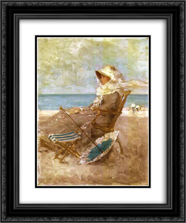 Woman on the Seashore 20x24 Black Ornate Wood Framed Art Print Poster with Double Matting by Grigorescu, Nicolae