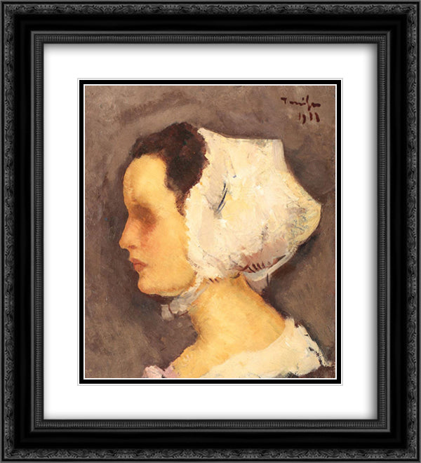 Breton Woman 20x22 Black Ornate Wood Framed Art Print Poster with Double Matting by Tonitza, Nicolae