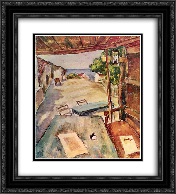 Cafe in Mangalia 20x22 Black Ornate Wood Framed Art Print Poster with Double Matting by Tonitza, Nicolae