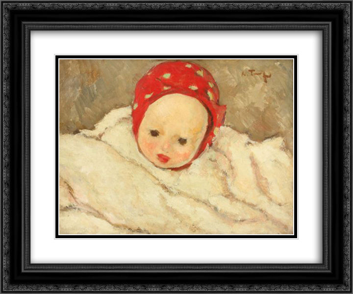 Child Head 24x20 Black Ornate Wood Framed Art Print Poster with Double Matting by Tonitza, Nicolae