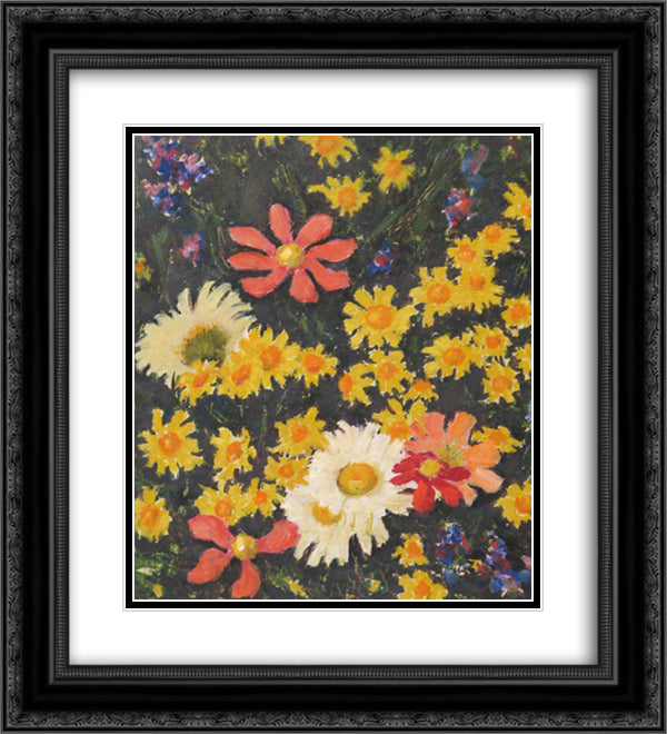 Field Flowers 20x22 Black Ornate Wood Framed Art Print Poster with Double Matting by Tonitza, Nicolae