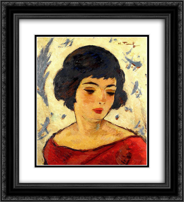 Girl Head 20x22 Black Ornate Wood Framed Art Print Poster with Double Matting by Tonitza, Nicolae