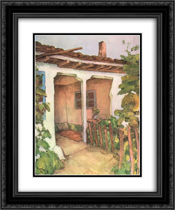 House in Dobrudja 20x24 Black Ornate Wood Framed Art Print Poster with Double Matting by Tonitza, Nicolae