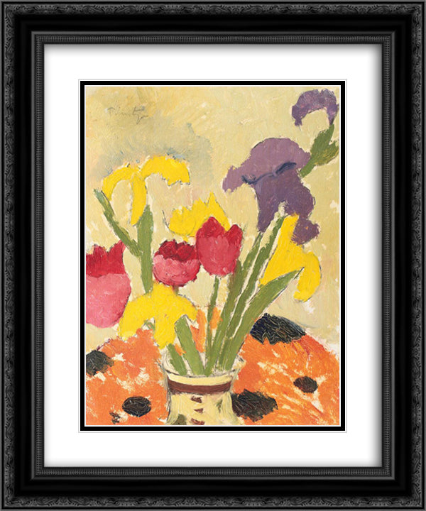 Iris and Lillies 20x24 Black Ornate Wood Framed Art Print Poster with Double Matting by Tonitza, Nicolae