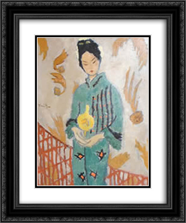 Japanese woman 20x24 Black Ornate Wood Framed Art Print Poster with Double Matting by Tonitza, Nicolae