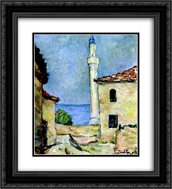 Lighthouse in Balchik 20x22 Black Ornate Wood Framed Art Print Poster with Double Matting by Tonitza, Nicolae