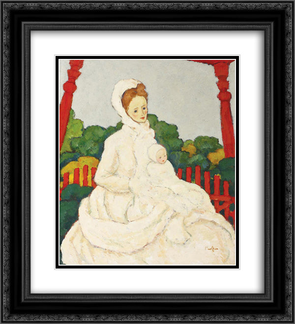 On the Veranda 20x22 Black Ornate Wood Framed Art Print Poster with Double Matting by Tonitza, Nicolae