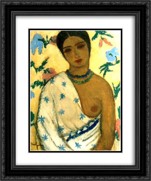 Portrait of a Biracial Woman 20x24 Black Ornate Wood Framed Art Print Poster with Double Matting by Tonitza, Nicolae
