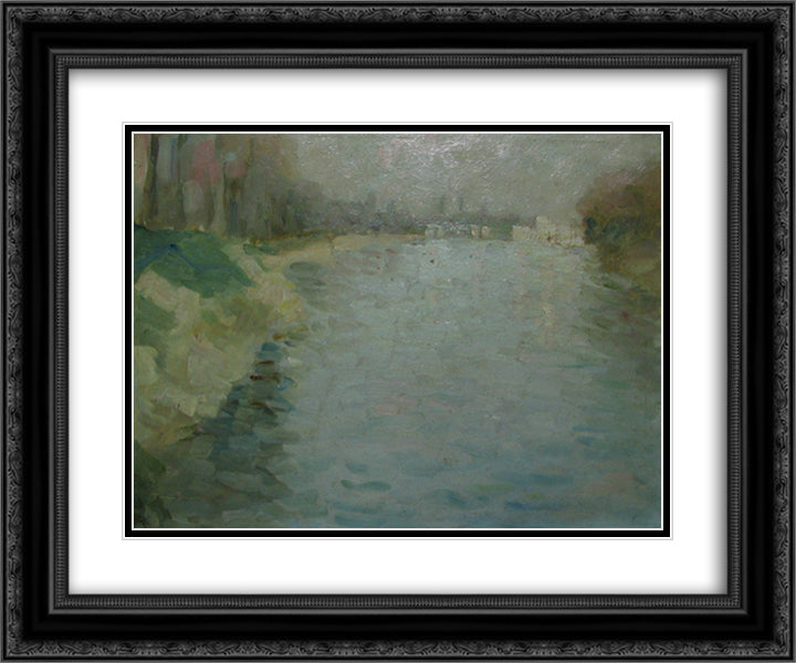 Seine at Courbevoie 24x20 Black Ornate Wood Framed Art Print Poster with Double Matting by Tonitza, Nicolae
