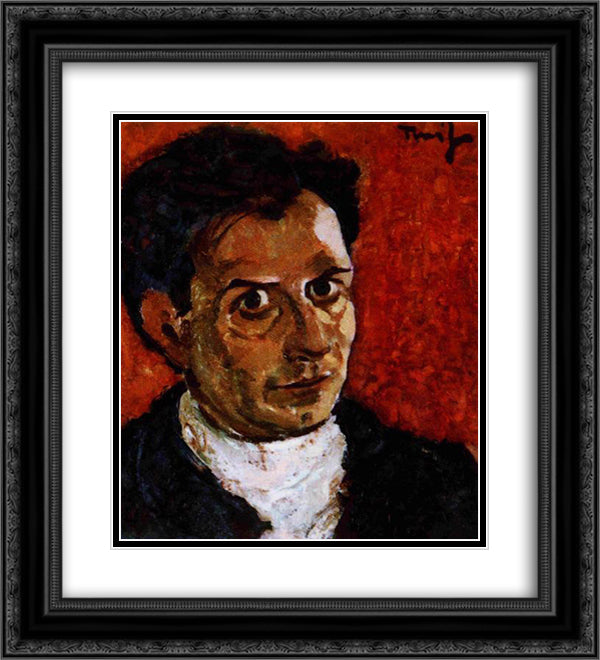 Self-Portrait 20x22 Black Ornate Wood Framed Art Print Poster with Double Matting by Tonitza, Nicolae